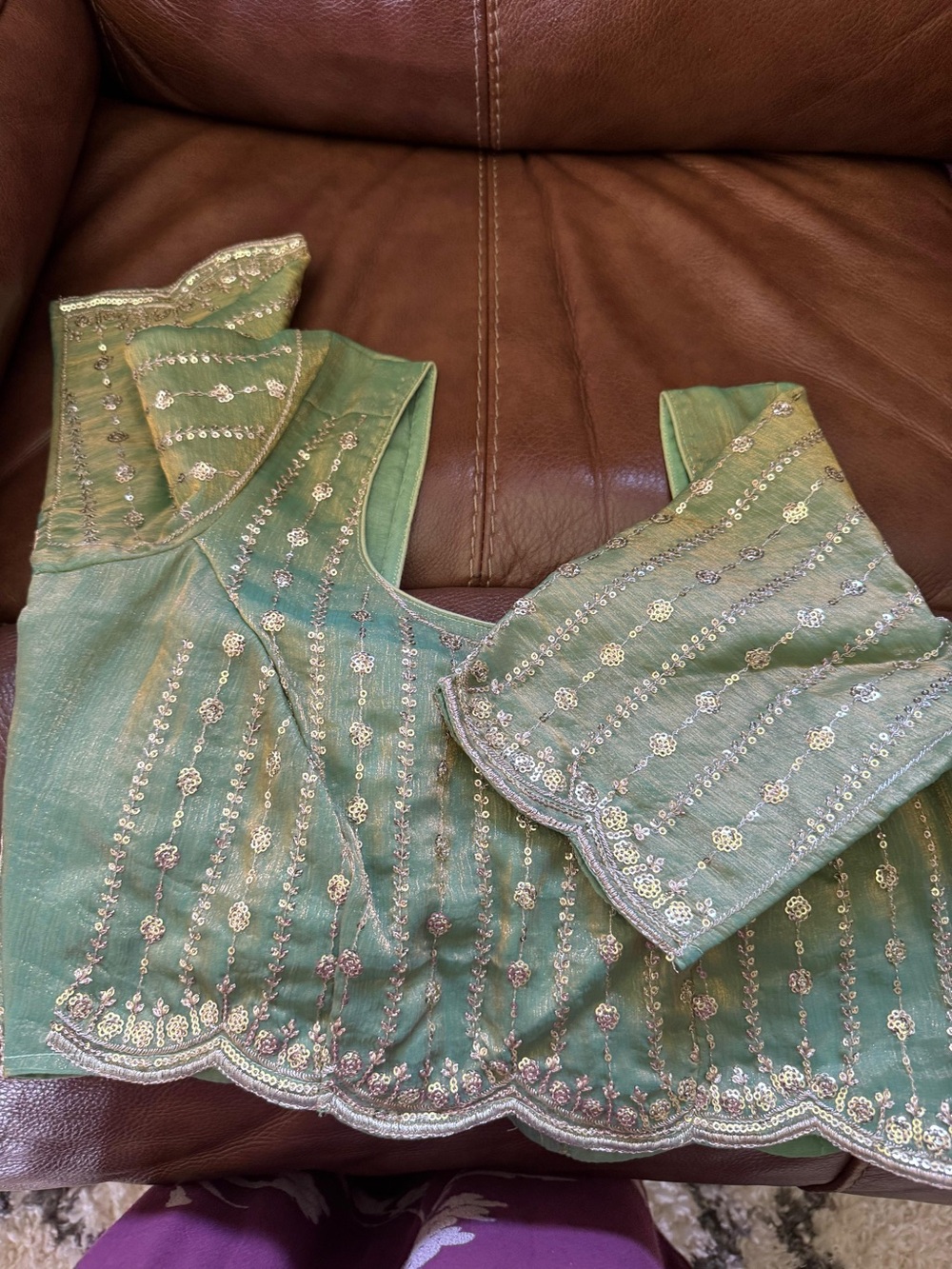 Embroidered Green Women's Wedding Dress Top with Scalloped Hem